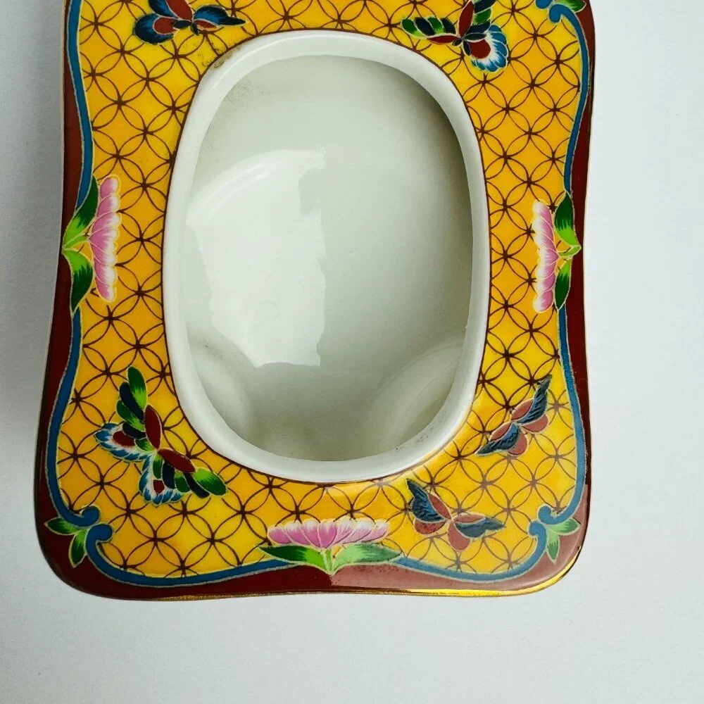 Vintage TAKAHASHI Cloisonne Ceramic Picture Frame Hand Painted Butterfly